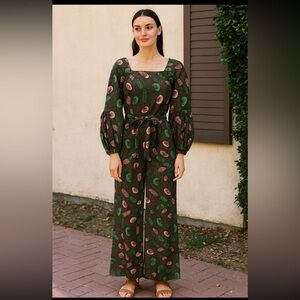 Chic Patterned Jumpsuit in Green and Brown